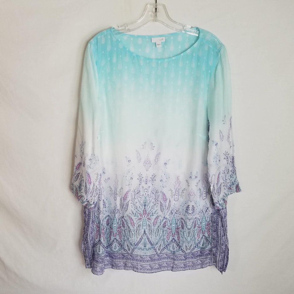 J. Jill Paisley Floral Sheer Tunic Top Women's Size Large